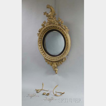 Classical Carved and Gilt-gesso Girandole Mirror