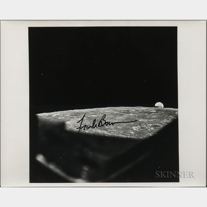 Apollo 8, The Earth Emerging from behind the Rim of the Moon, Signed by Frank Borman.