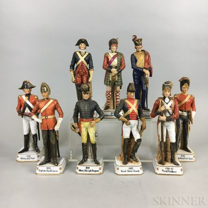 Nine English Porcelain Soldier Figures
