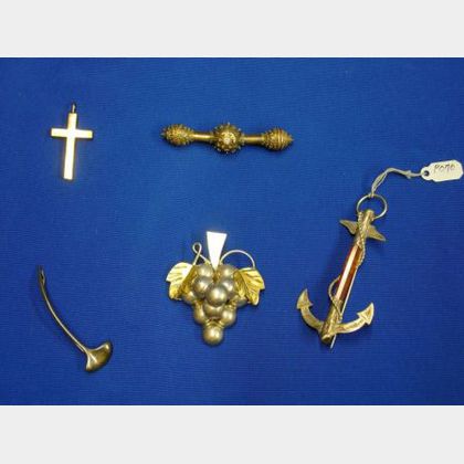 Five Silver and Gold Jewelry Items