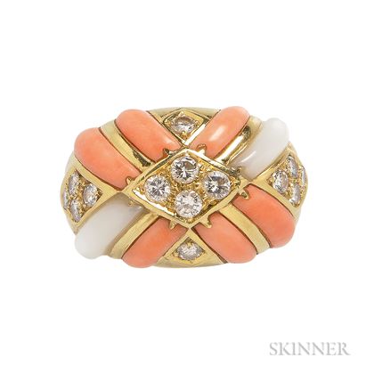 18kt Gold, Coral, and Mother-of-pearl Ring