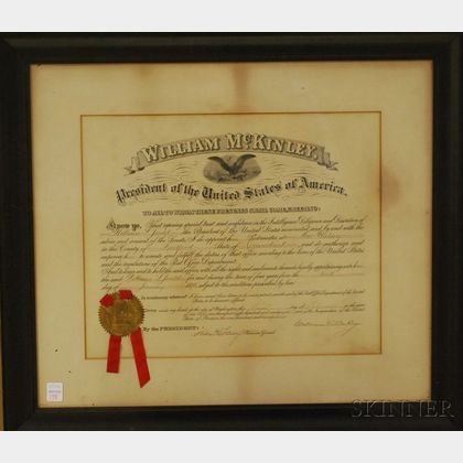 Framed William McKinley Presidential Appointment