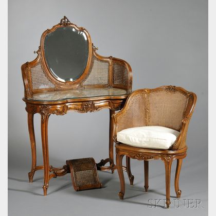 Louis XV-style Oak Vanity and Armchair