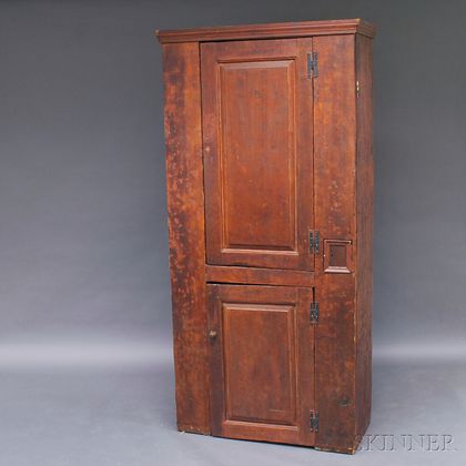 Country Red-painted Pine Two-door Cupboard