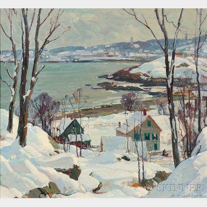 Aldro Thompson Hibbard (American, 1886-1972) Winter View of Rockport Harbor