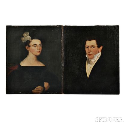 William Matthew Prior (Massachusetts/Maine, 1806-1873),Pair of Portraits of a Husband and Wife, Possibly Hiram and Eunice Hall of Port