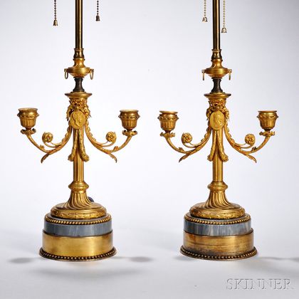 Pair of Gilt-bronze Two-light Candelabra