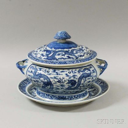 Chinese Blue and White Porcelain Charger, Covered Tureen and Underdish