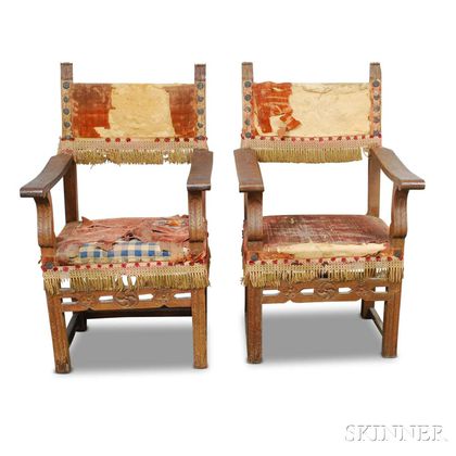 Two Renaissance Carved Walnut Armchairs