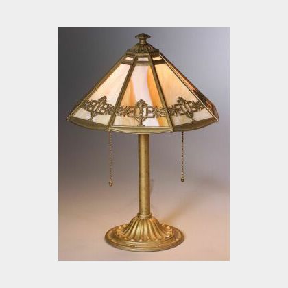 Bradley and Hubbard Table Lamp with Art Glass Shade