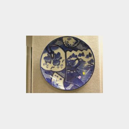 Large Chinese Blue and White Decorated Round Porcelain Platter. 