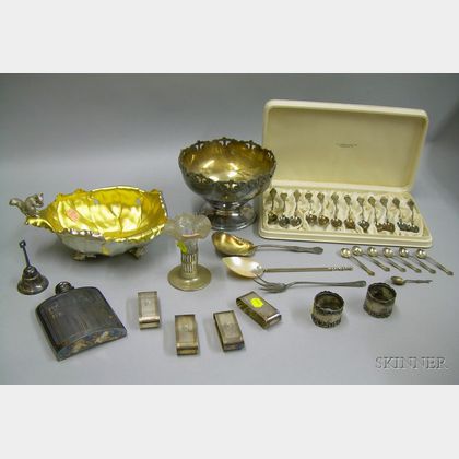 Group of Silver Plated Table Items and Two Sets of Sterling Silver Spoons