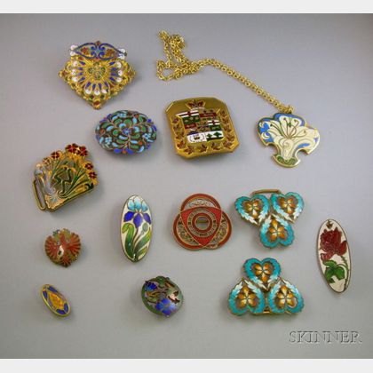 Group of Art Nouveau and Later Cloisonne Jewelry