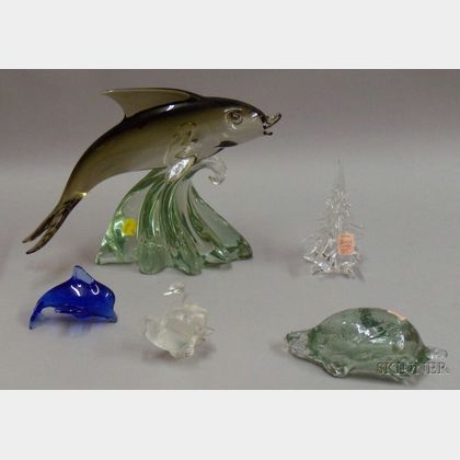 Five Colored and Colorless Art Glass Figurals