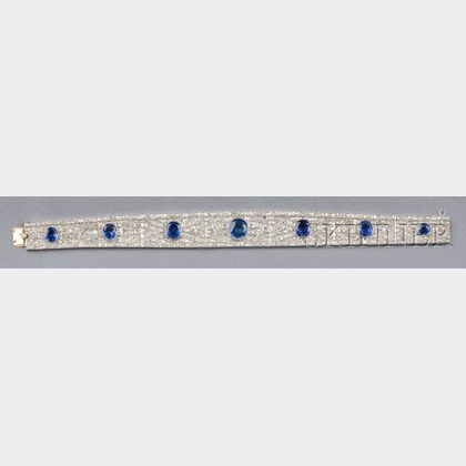 Art Deco Platinum, Sapphire, and Diamond Bracelet, France