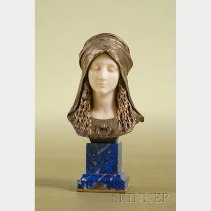 French Carved Ivory, Silvered Bronze, and Lapis Lazuli Desk Weight