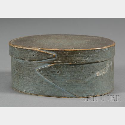 Small Blue-painted Covered Oval Box