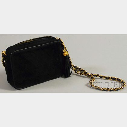 Chanel Black Quilted Suede Purse