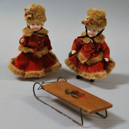 Pair of Blonde German All-bisque Dolls