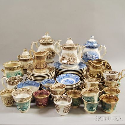 Large Group of Peruvian Horse Hunt Transfer-decorated Tableware