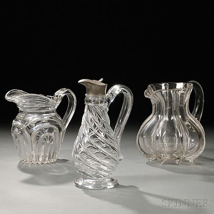 Three Pieces of Sandwich-type Colorless Glass Tableware