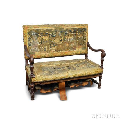 Baroque-style Carved Oak Upholstered Settee