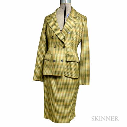 Bill Blass Green, Tan, and Orange Checked Suit