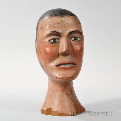 Carved and Painted Man's Head