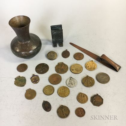 Three Roycroft Hammered Copper Items and a Small Group of Medals