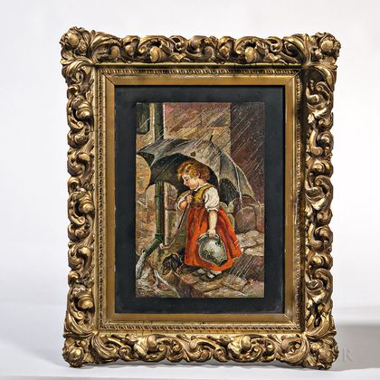 Micromosaic Plaque of a Girl with an Umbrella