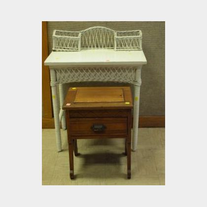 Childs White Painted Wicker and Oak Writing Desk and an Eastlake-type Walnut Commode Stand. 