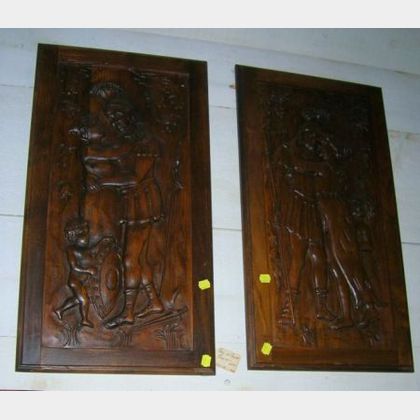 Pair of Continental-style Carved Hardwood Plaques