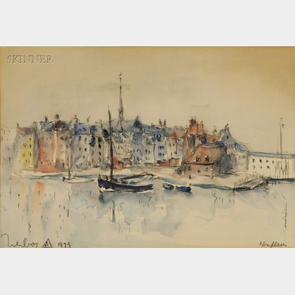 Fernand Herbo (French, 1905-1995) Harbor in Honfleur, France