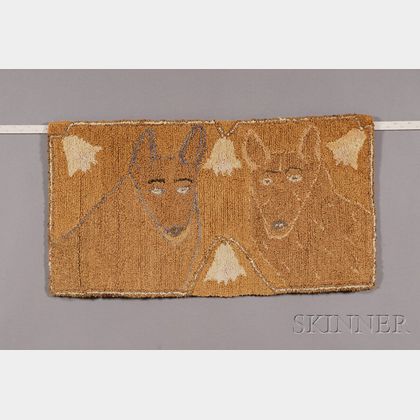 Cotton and Hemp Hooked Rug with Two Dogs
