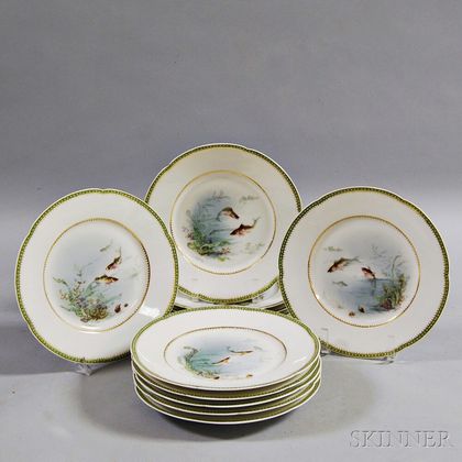 Set of Twelve Emile Bourgeois Porcelain Fish Plates
