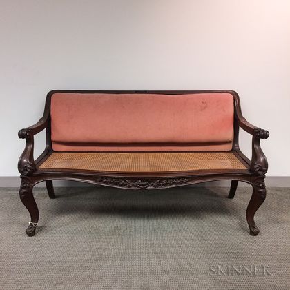 Victorian Carved and Caned Teak Settee