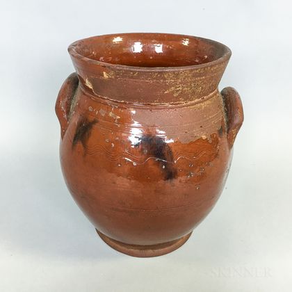 Glazed Redware Pottery Crock