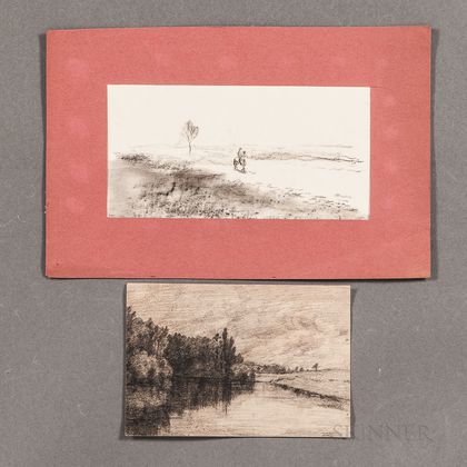 Two Unframed Charcoal Drawings: Attributed to Charles Jayne (British, 19th Century),Landscape with River