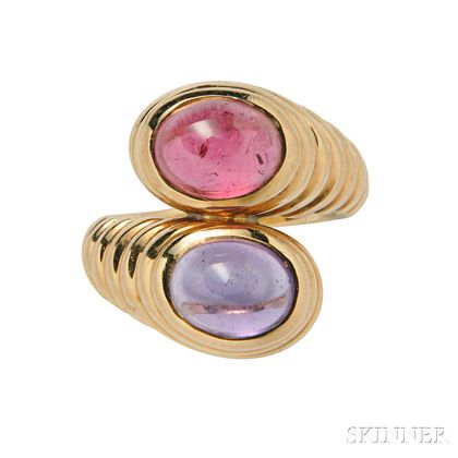 18kt Gold, Pink Tourmaline, and Amethyst Ring, Bulgari
