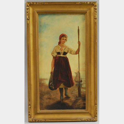 Framed Dutch School Oil on Canvas Depicting a Fisherwoman