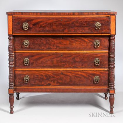 Carved and Inlaid Mahogany Chest of Four Drawers
