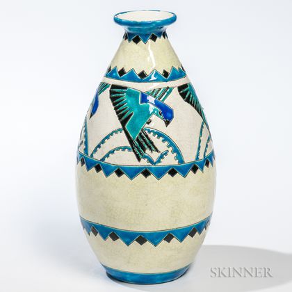 Boch Freres Keramis Vase with Birds
