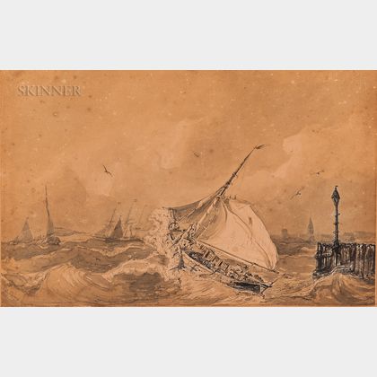 Albertus Van Beest (Dutch/American, 1820-1860) Sailing Vessels in a Gale
