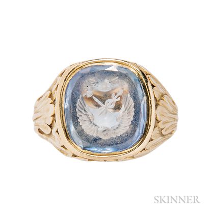 Antique 18kt Gold and Engraved Sapphire Ring