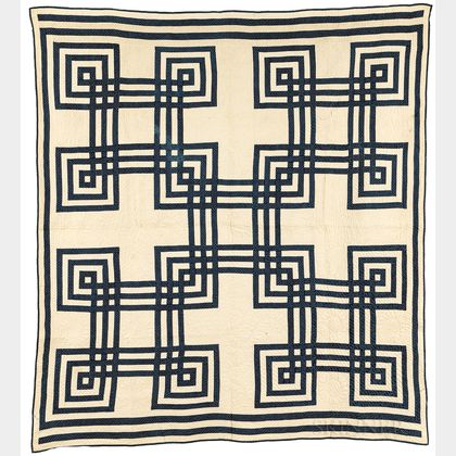 Geometric Blue and White Quilt