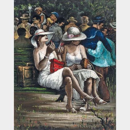 Albert Pels (American, 1910-1998) Girls on a Bench