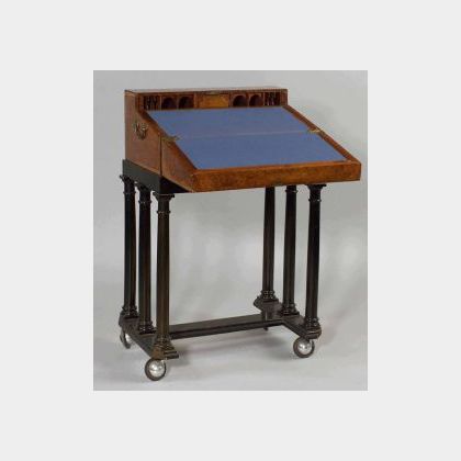 Fine Victorian Burl Walnut Lap Desk on Stand