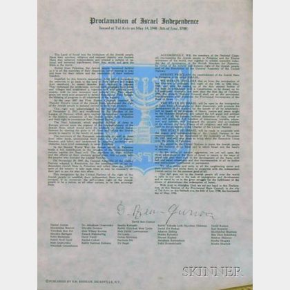 David Ben-Gurion Signed Print of the Proclamation of Israeli Independence