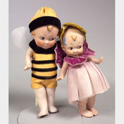 All-Bisque Boy and Girl Dolls as "Flower" and "Bee,"