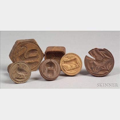 Five Wooden Butter Prints and a Butter Mold